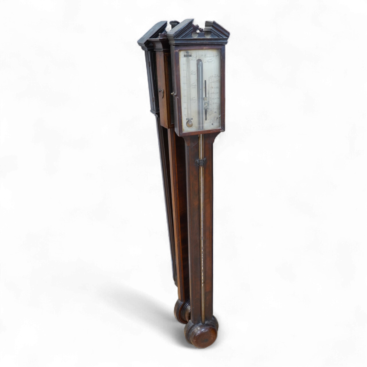 Three George III stick mahogany barometers, one inscribed P Bernardi & Co., 97.5cm high